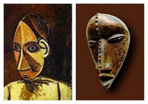 LEFT: Pablo Picasso, 'Head of a Woman‘ 1907 (oil on canvas) RIGHT: Dan Mask from West Africa